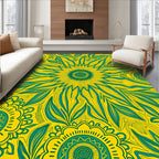 Bold Teal Yellow Floral Pattern Rug
