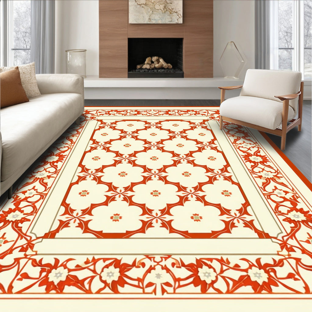 Classic Floral Vine Border Pattern Rug