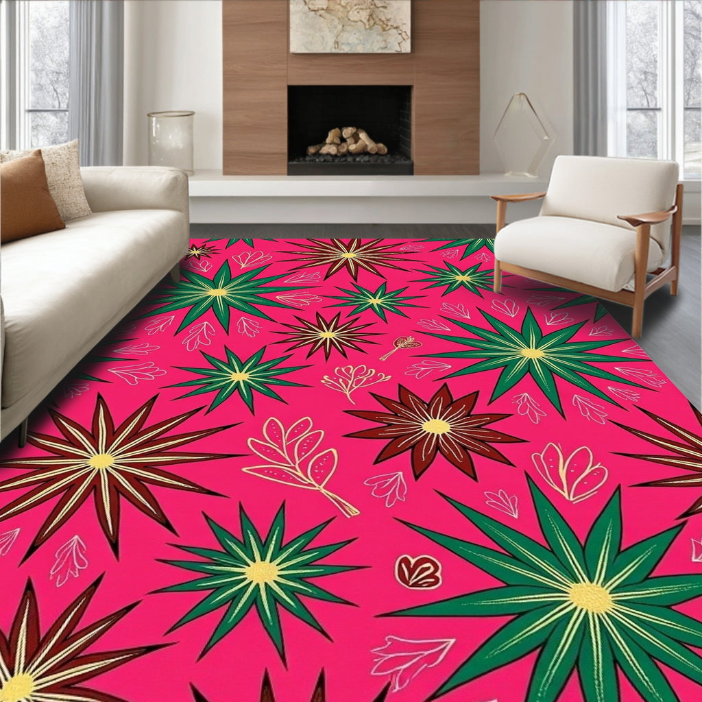 Vibrant Pink Starburst Floral Rug