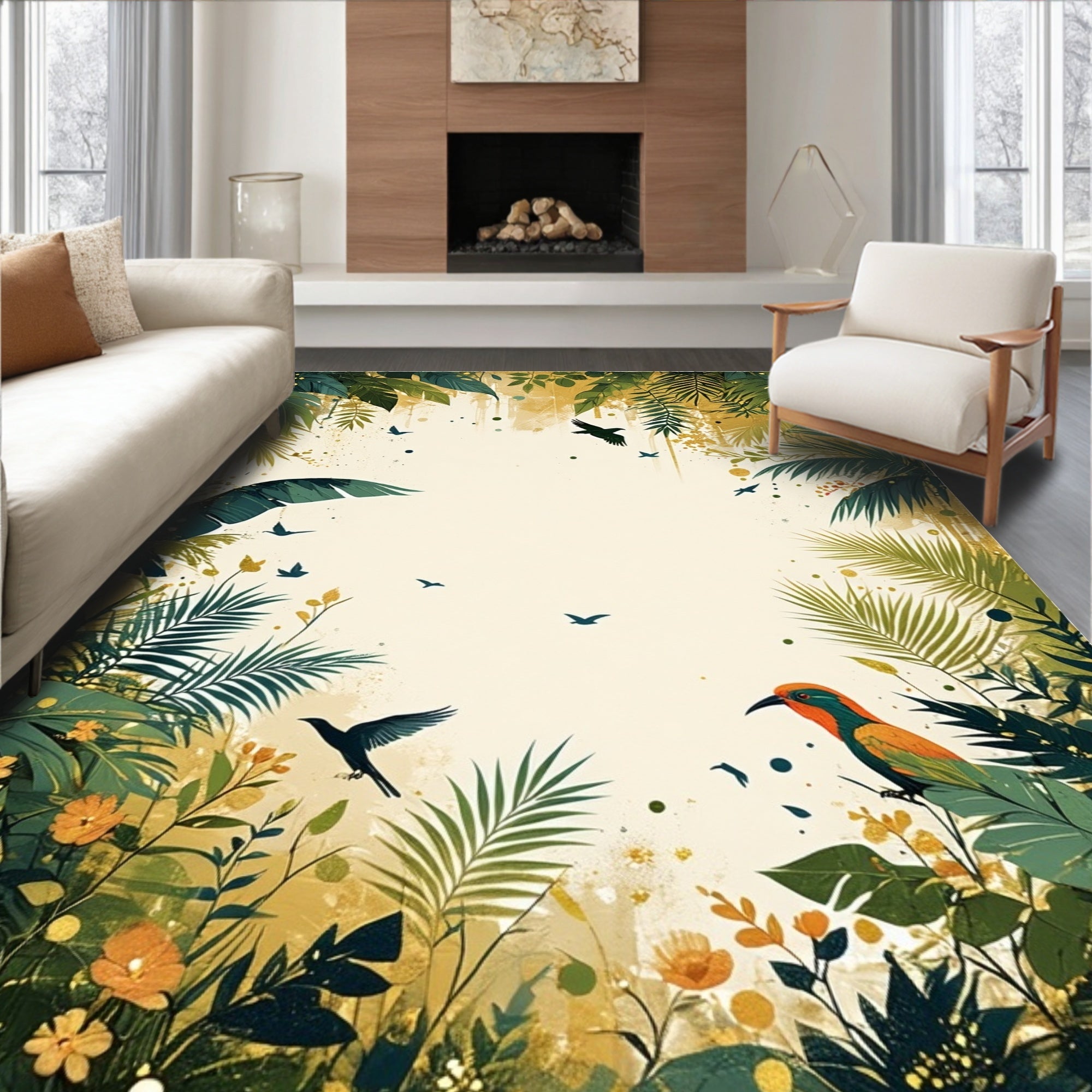 Jungle Birds Foliage Botanical Design Rug