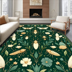 Green Insect Botanical Floral Design Rug