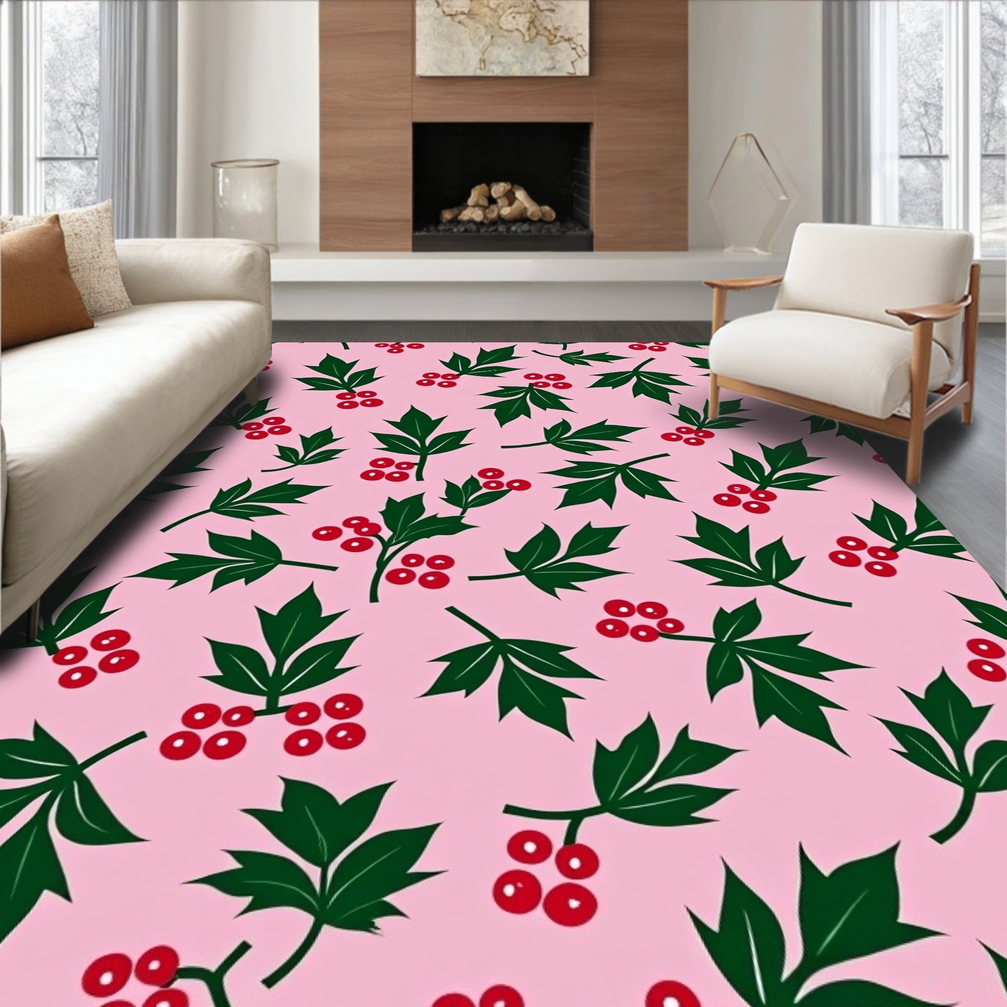 Pink Holly Berry Sprig Rug