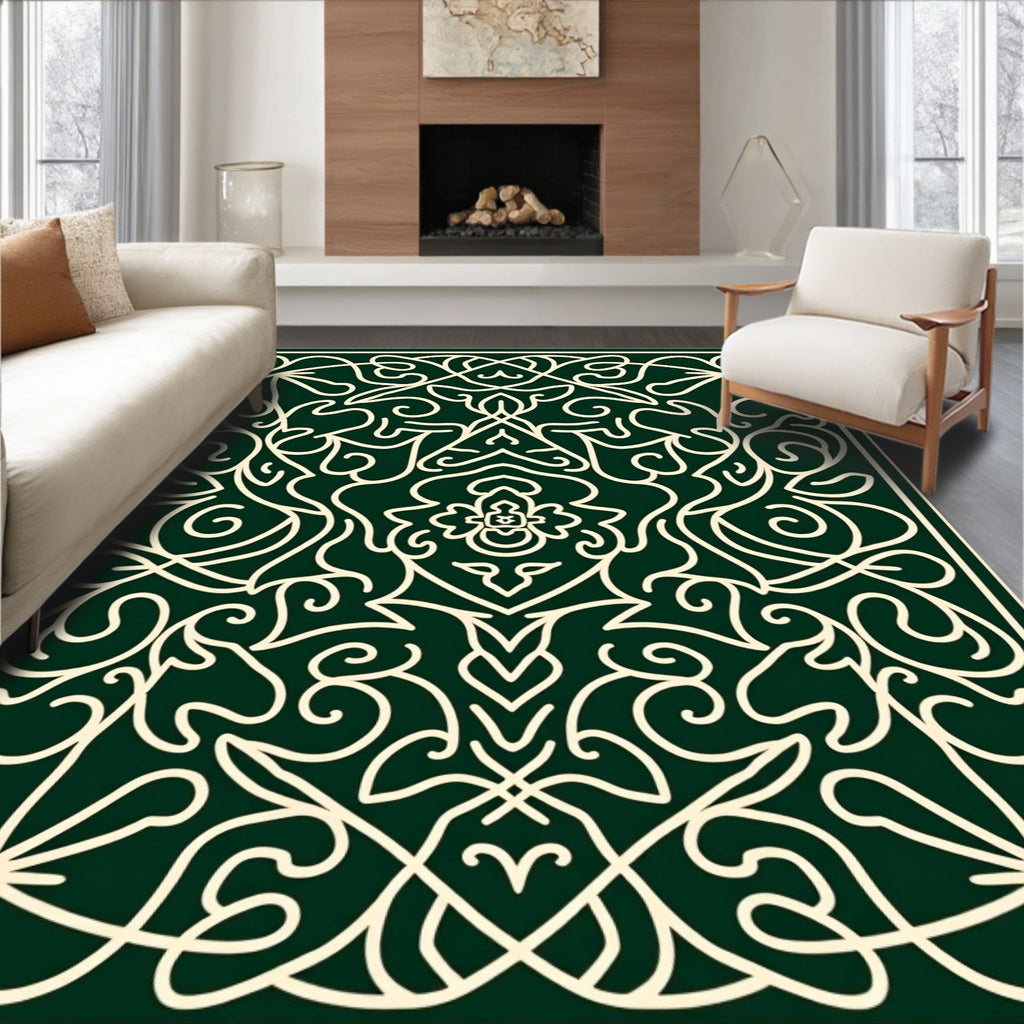 Green Ivory Intricate Floral Medallion Rug