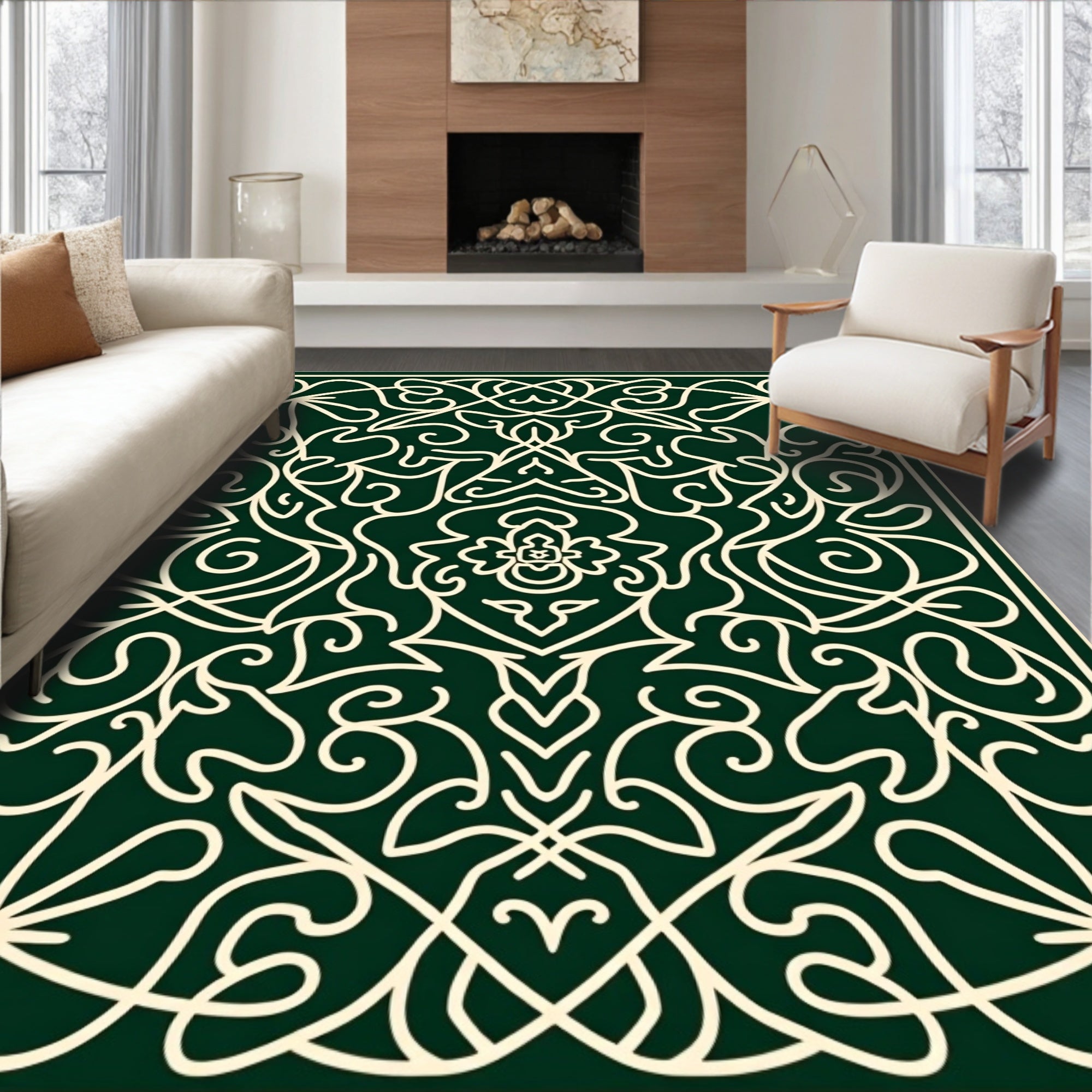 Green Ivory Intricate Floral Medallion Rug