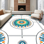 Vibrant Orange Teal Blue Mandala Rug