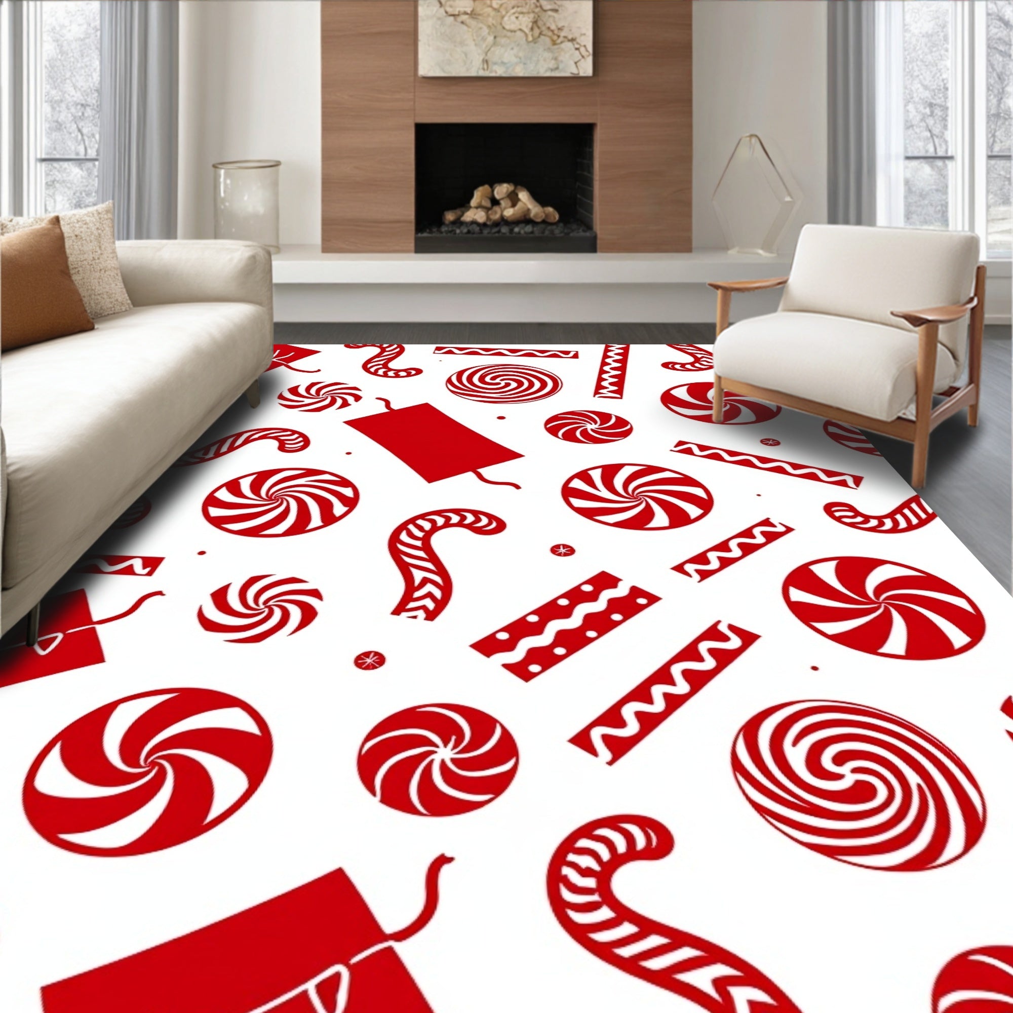 Red Candy Cane Swirl and Firecracker Mix Rug