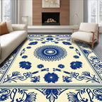 Classic Blue Floral Mandala Pattern Rug