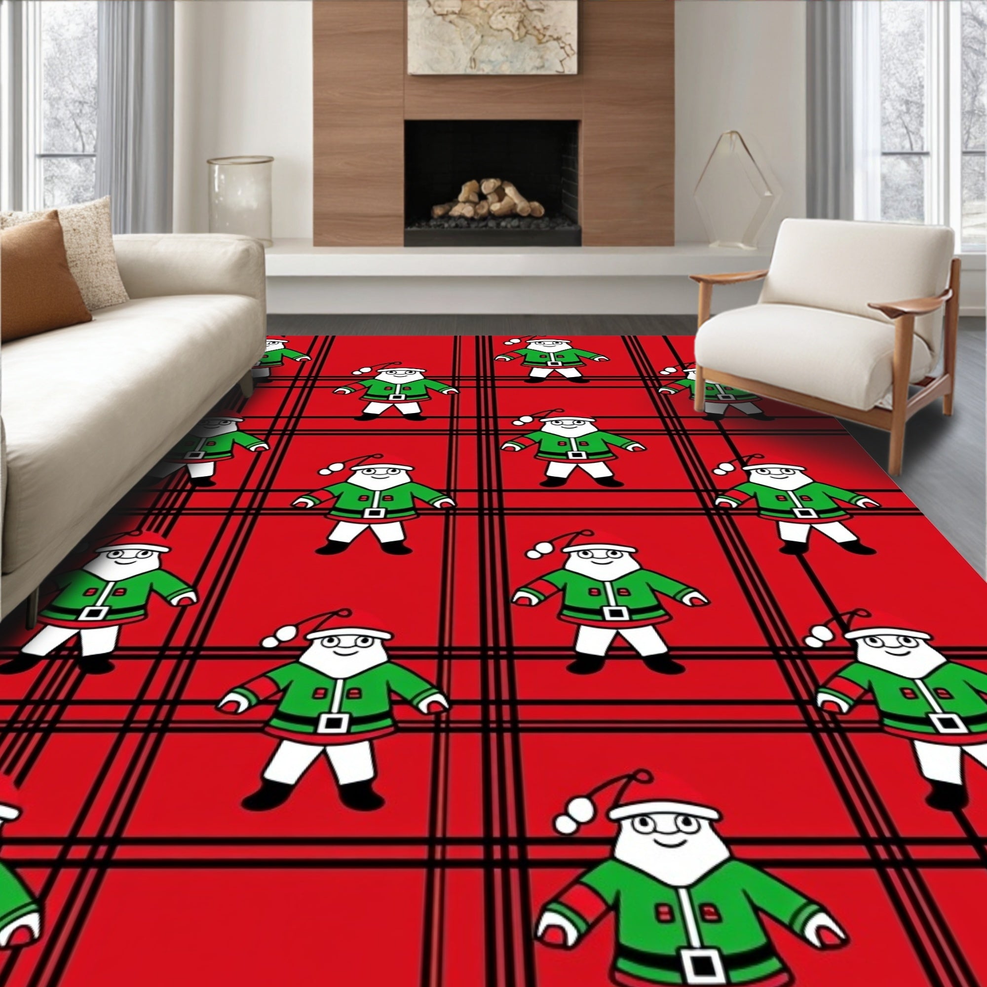 Cheerful Red Plaid Santa Claus Rug