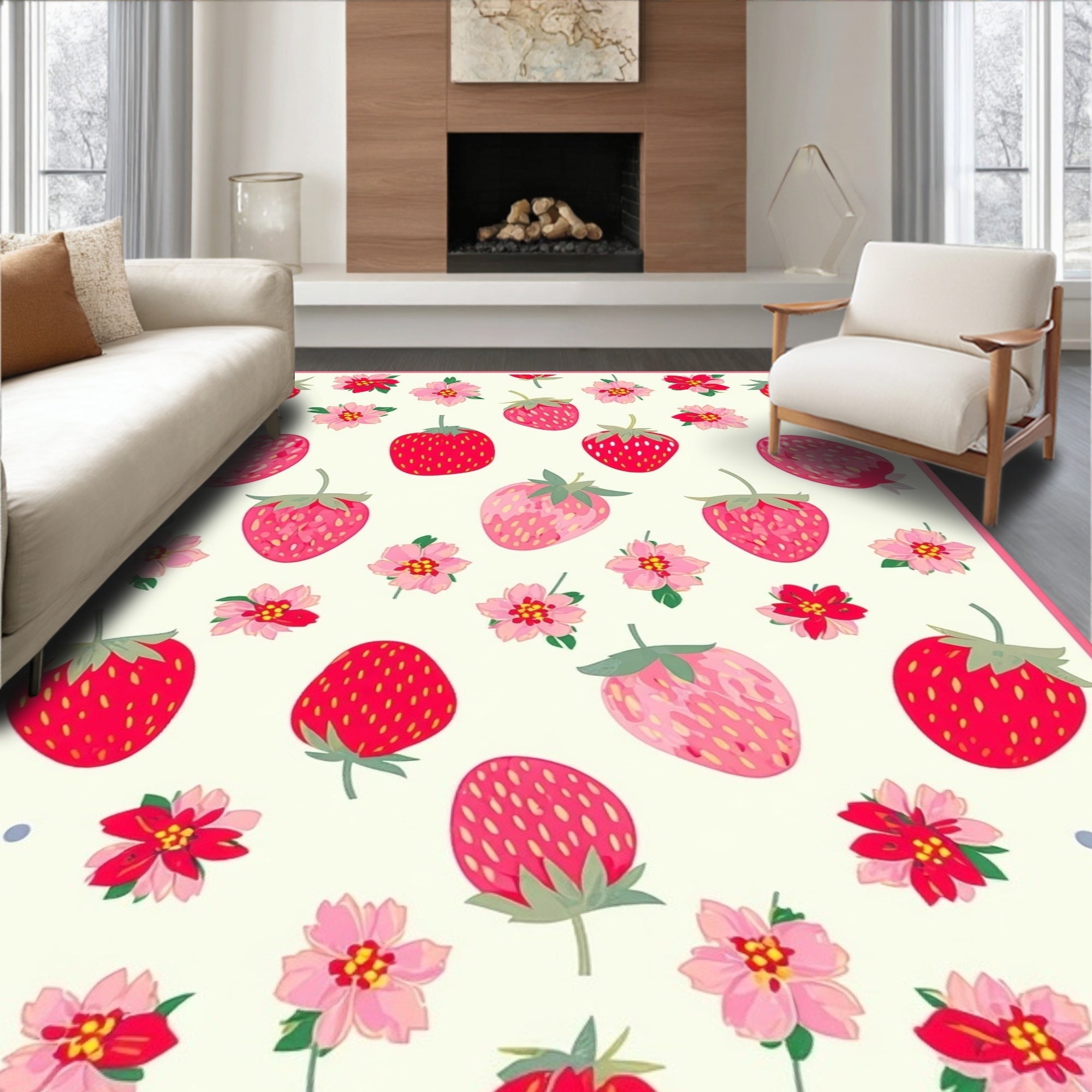 Strawberry Cherry Blossom Pattern Rug