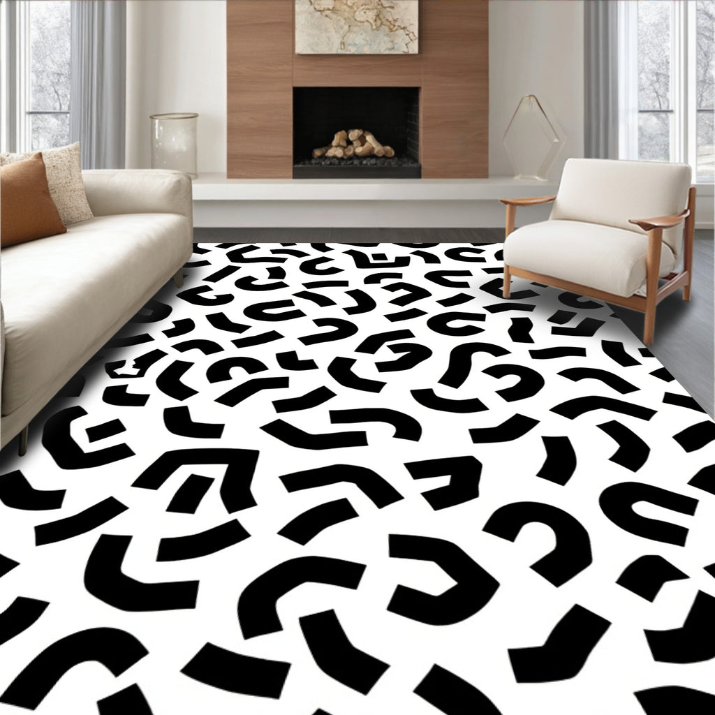 Abstract Black White Shape Pattern Rug