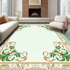 Elegant Green and Gold Floral Frame Rug