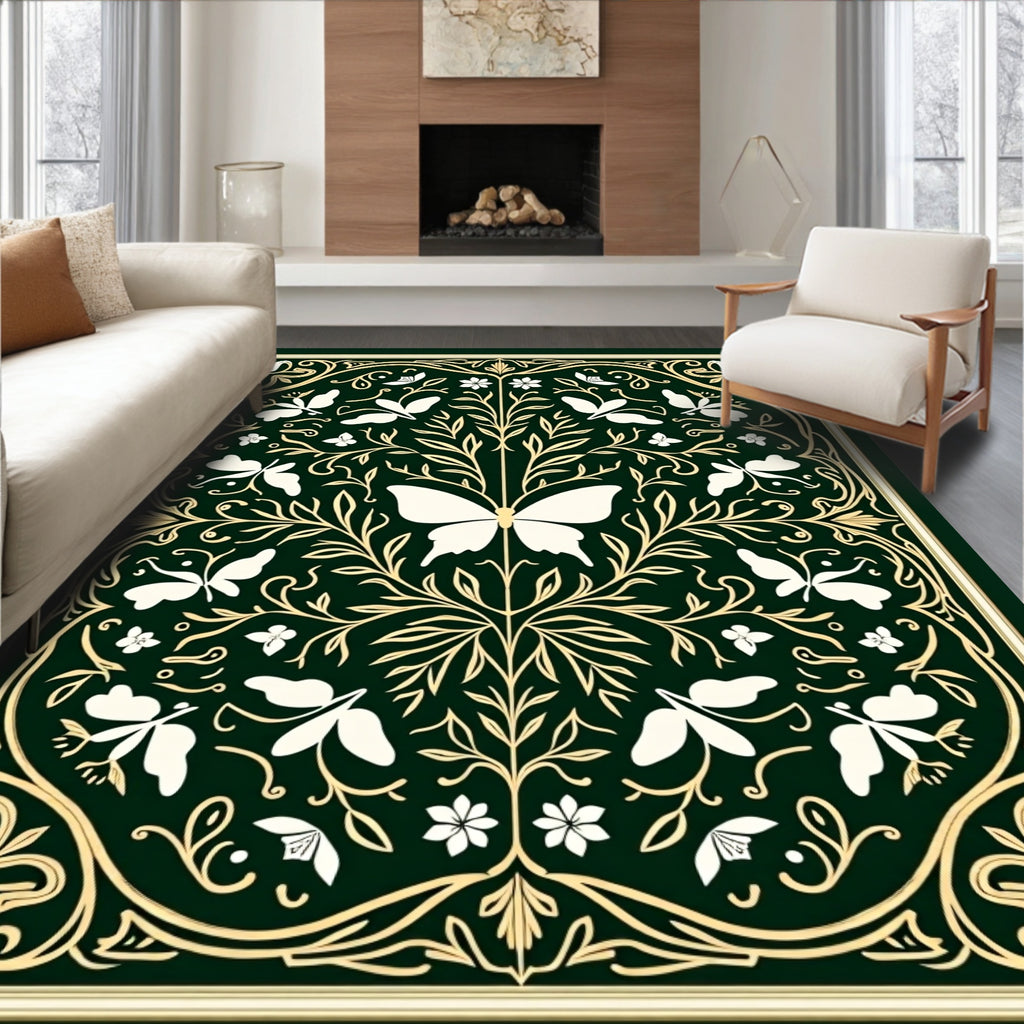 Whimsical Green Butterfly Garden Rug