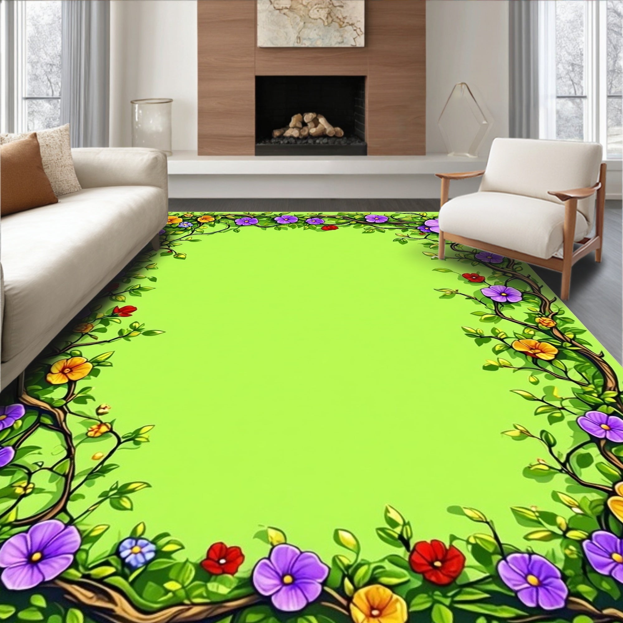 Vibrant Floral Vine Inspired Design Rug