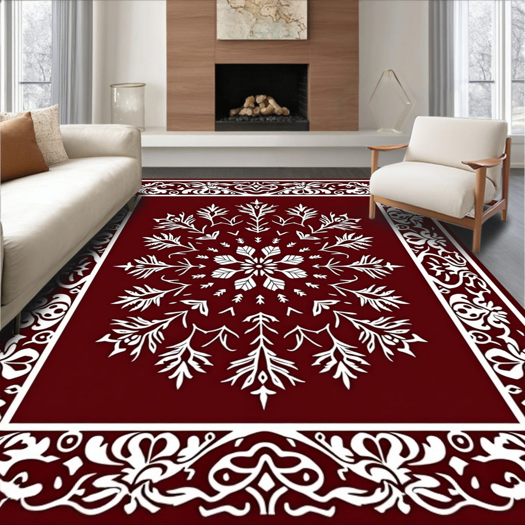 Crimson White Ornate Medallion Frame Rug