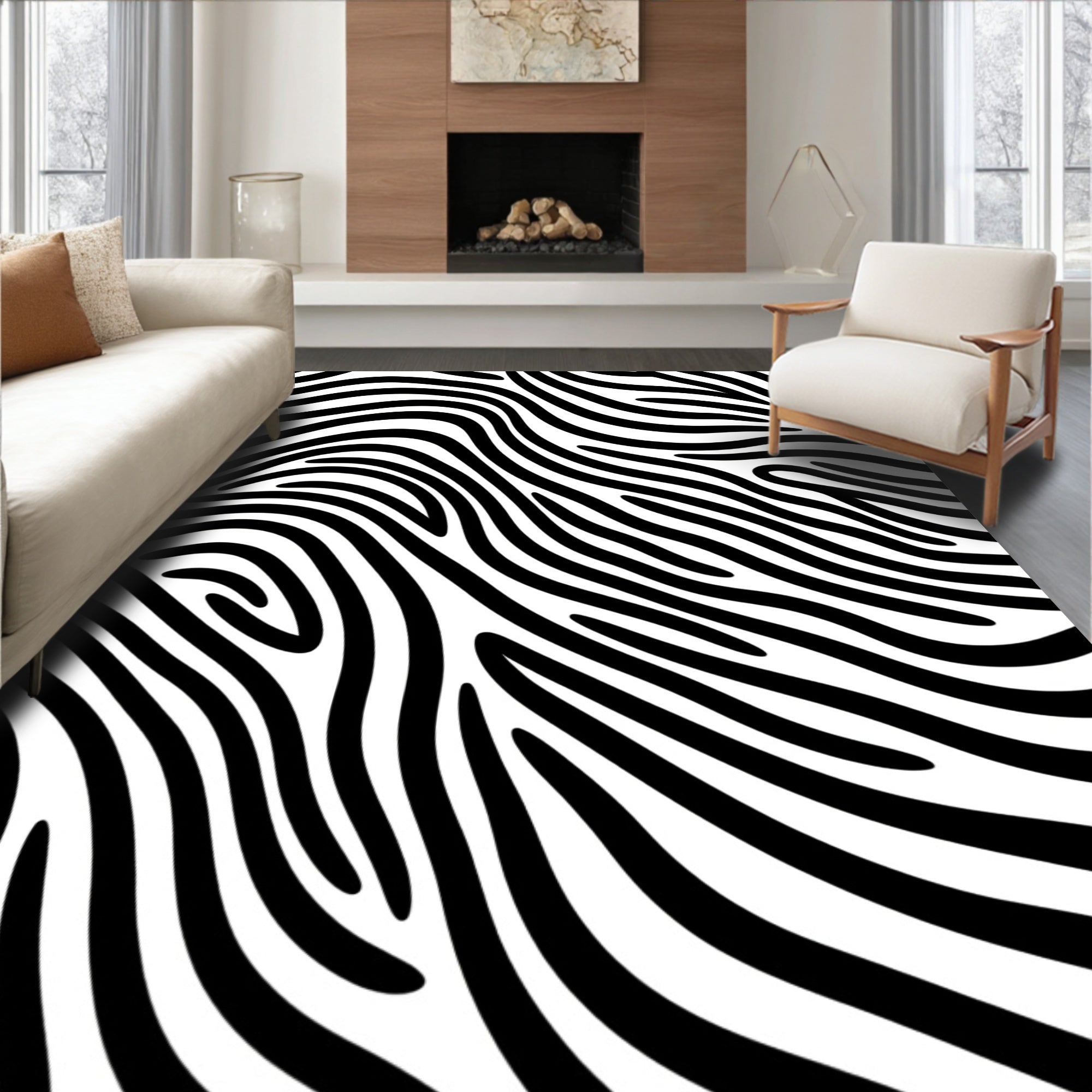 Bold Black White Animal Print Rug
