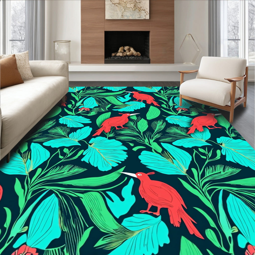 Tropical Birds and Foliage Pattern Rug