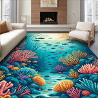 Ocean Depths Vibrant Coral Fish Scene Rug