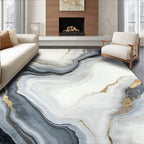 Abstract Gold Veined Marble Pattern Rug