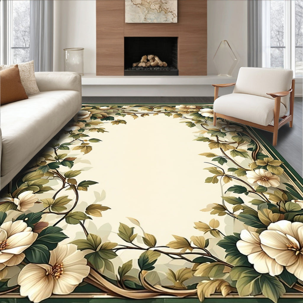 Elegant Floral Vintage Leaf Art Rug