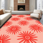 Red Sunburst Floral Pattern Rug