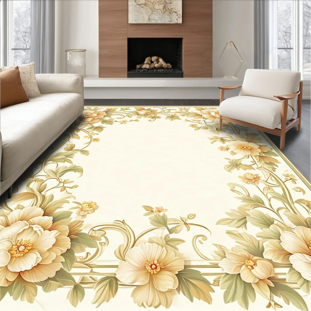 Elegant Floral Scrollwork Botanical Design Rug