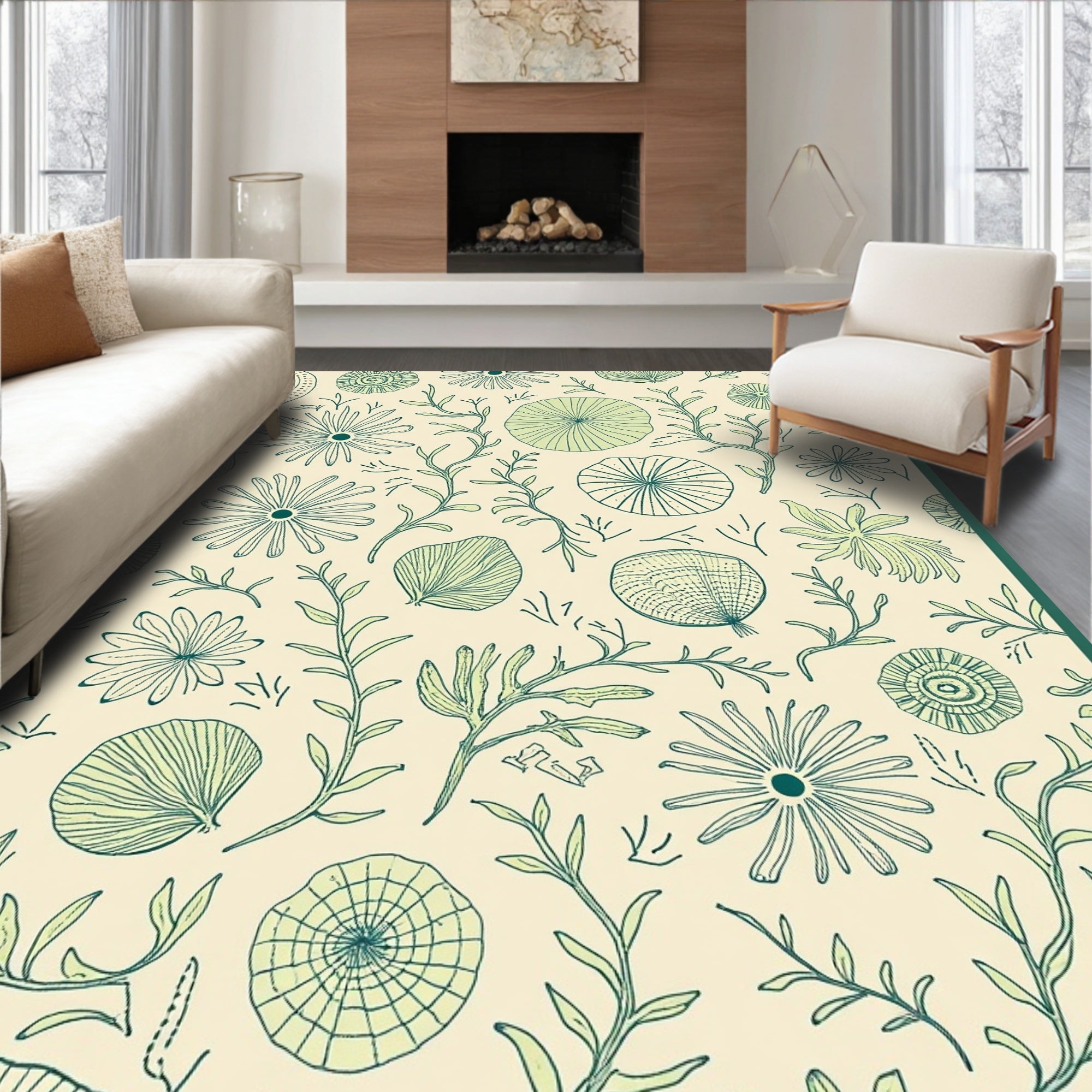Botanical Outline Drawing Seamless Pattern Rug