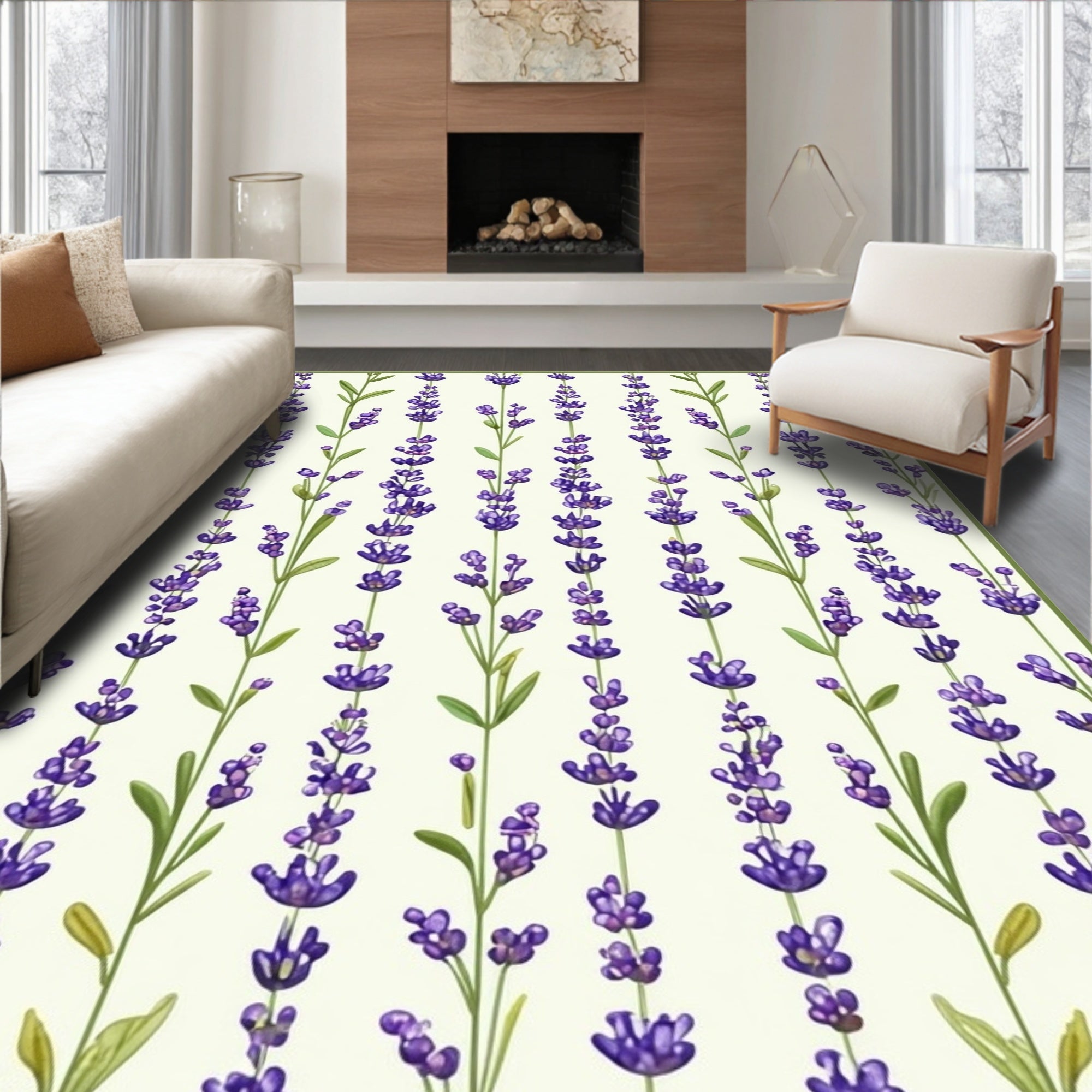 Delicate Purple Lavender Sprays Print Rug