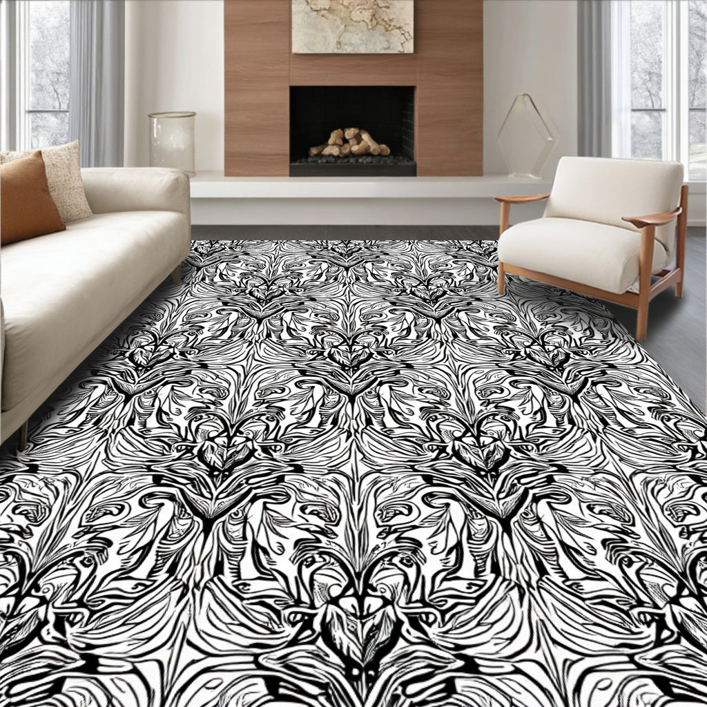 Intricate Line Art Floral Pattern Design Rug