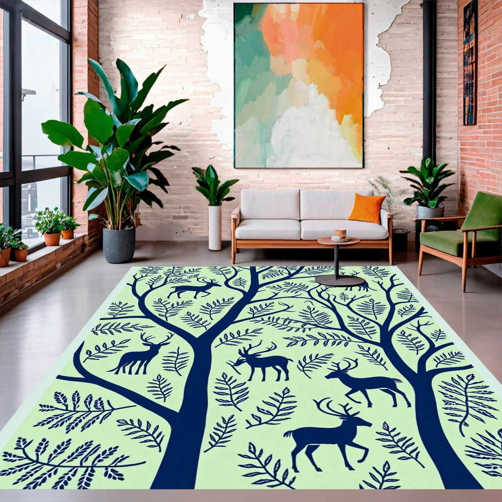 Deer and Foliage Forest Pattern Rug