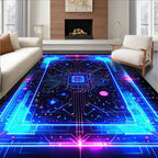 Futuristic Circuit Board Neon Design Rug