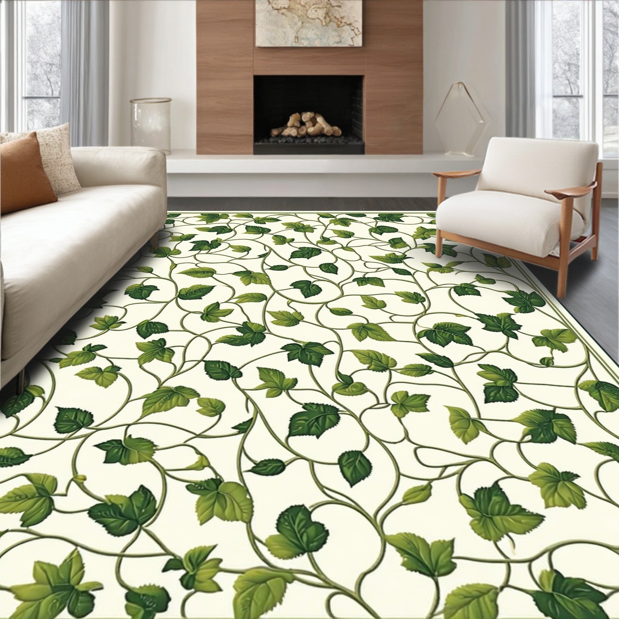 Green LeafVine Pattern Rug