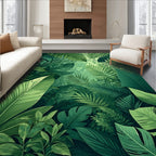 Lush Green Tropical Jungle Leaves Rug