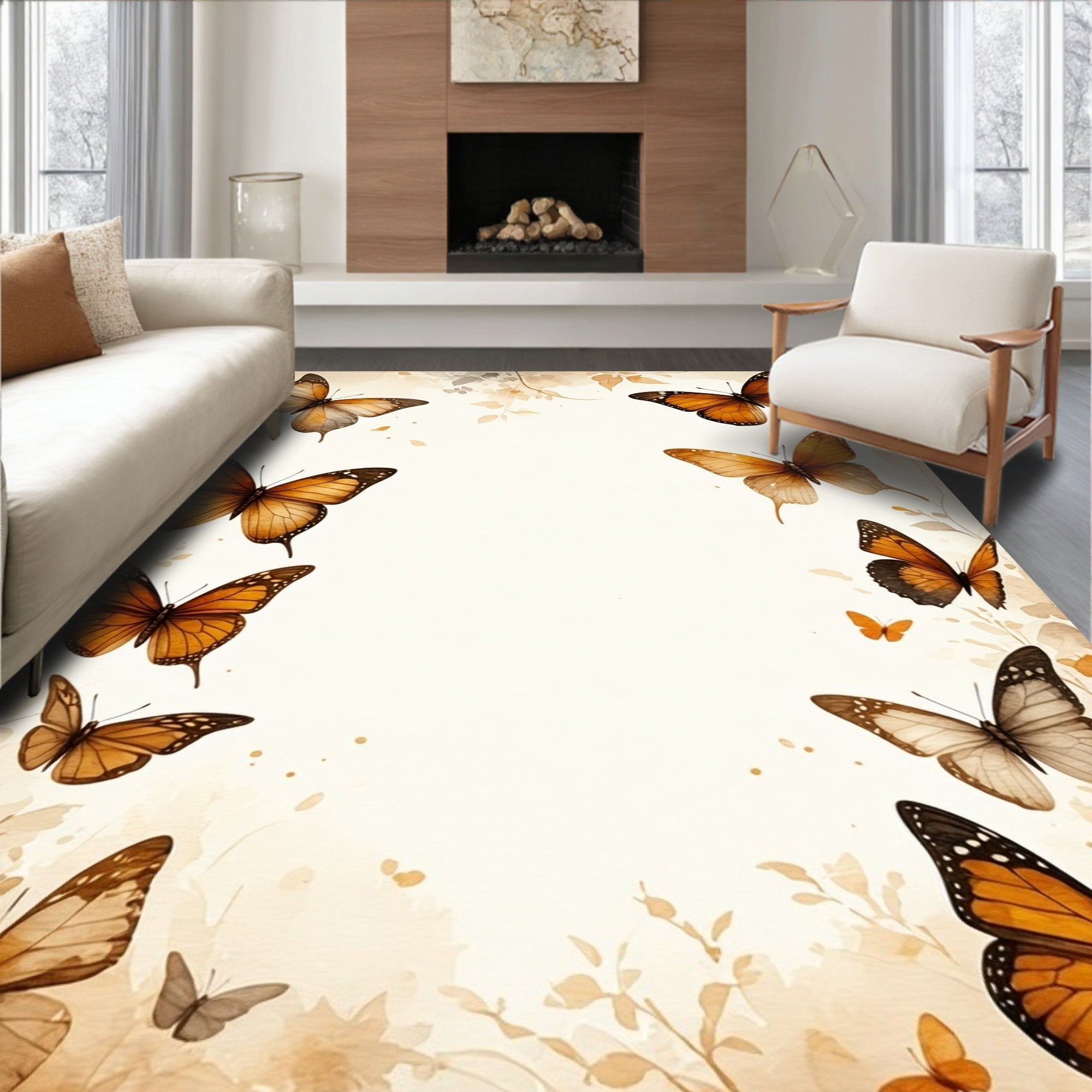 Monarch Butterfly Watercolor Art Rug