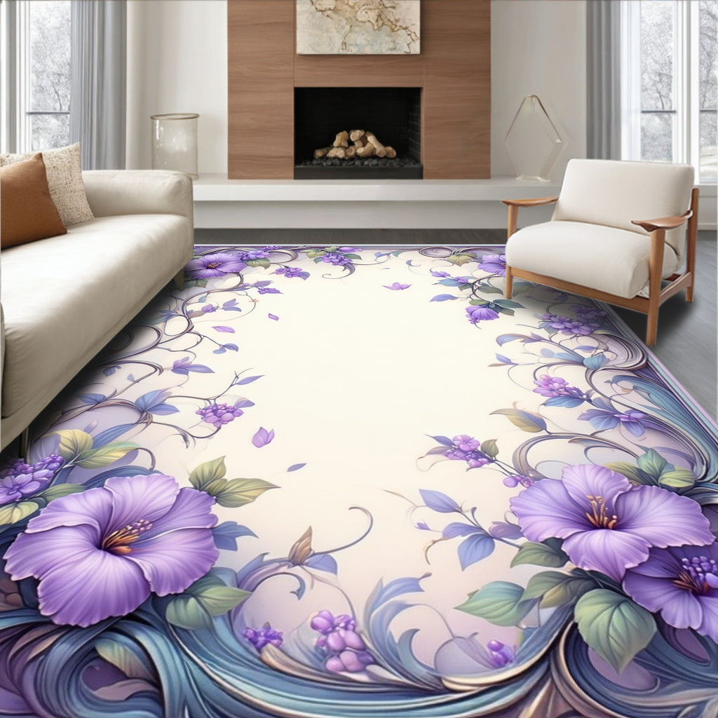 Ornate Lavender Floral Art Deco Rug