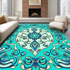Art Nouveau Teal Floral Swirls Rug