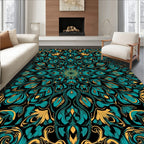 Intricate Teal Gold Floral Mandala Rug