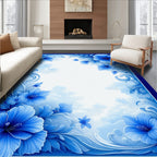 Blue Floral Swirls with Butterflies Pattern Rug
