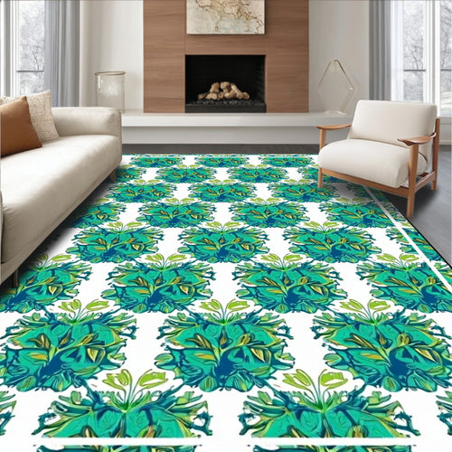 Abstract Green Floral Pattern Rug