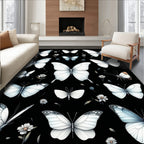 Elegant White Butterfly Pattern Rug