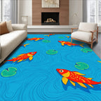 Red Fish Lily Pads Pond Design Rug
