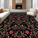 Black Floral Vines Pattern Rug
