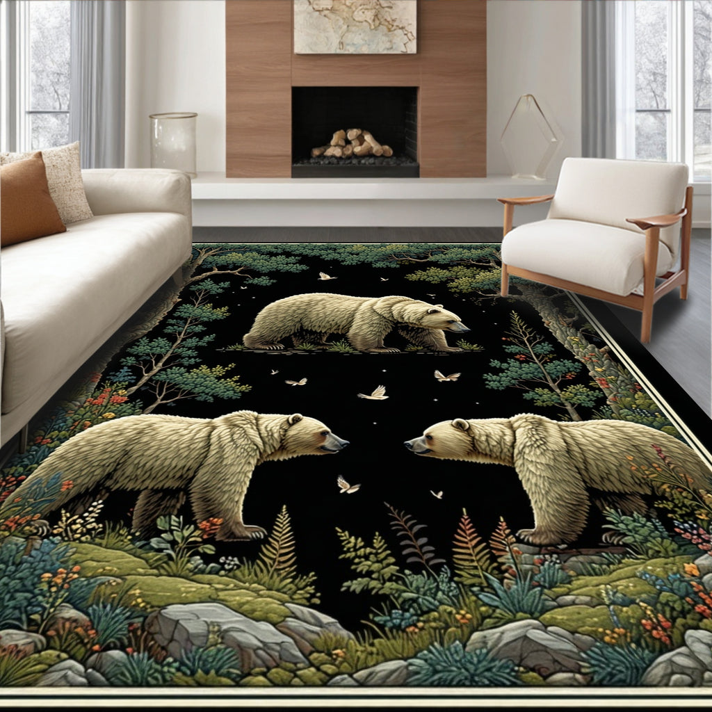 Forest Bears And Flowering Woods Design Rug
