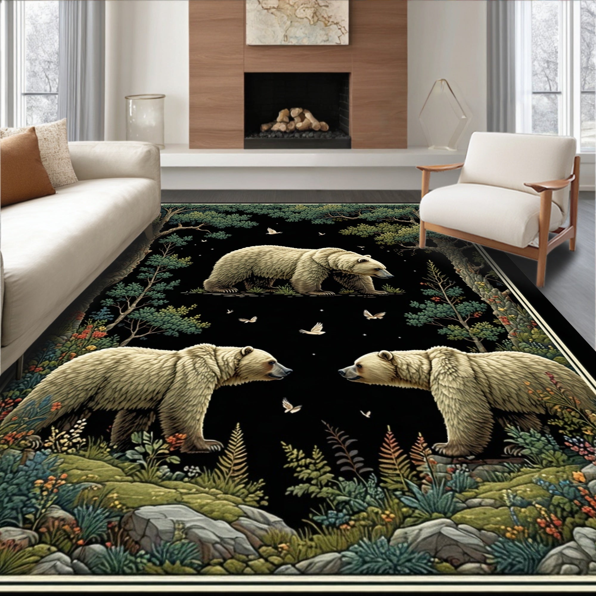 Forest Bears And Flowering Woods Design Rug