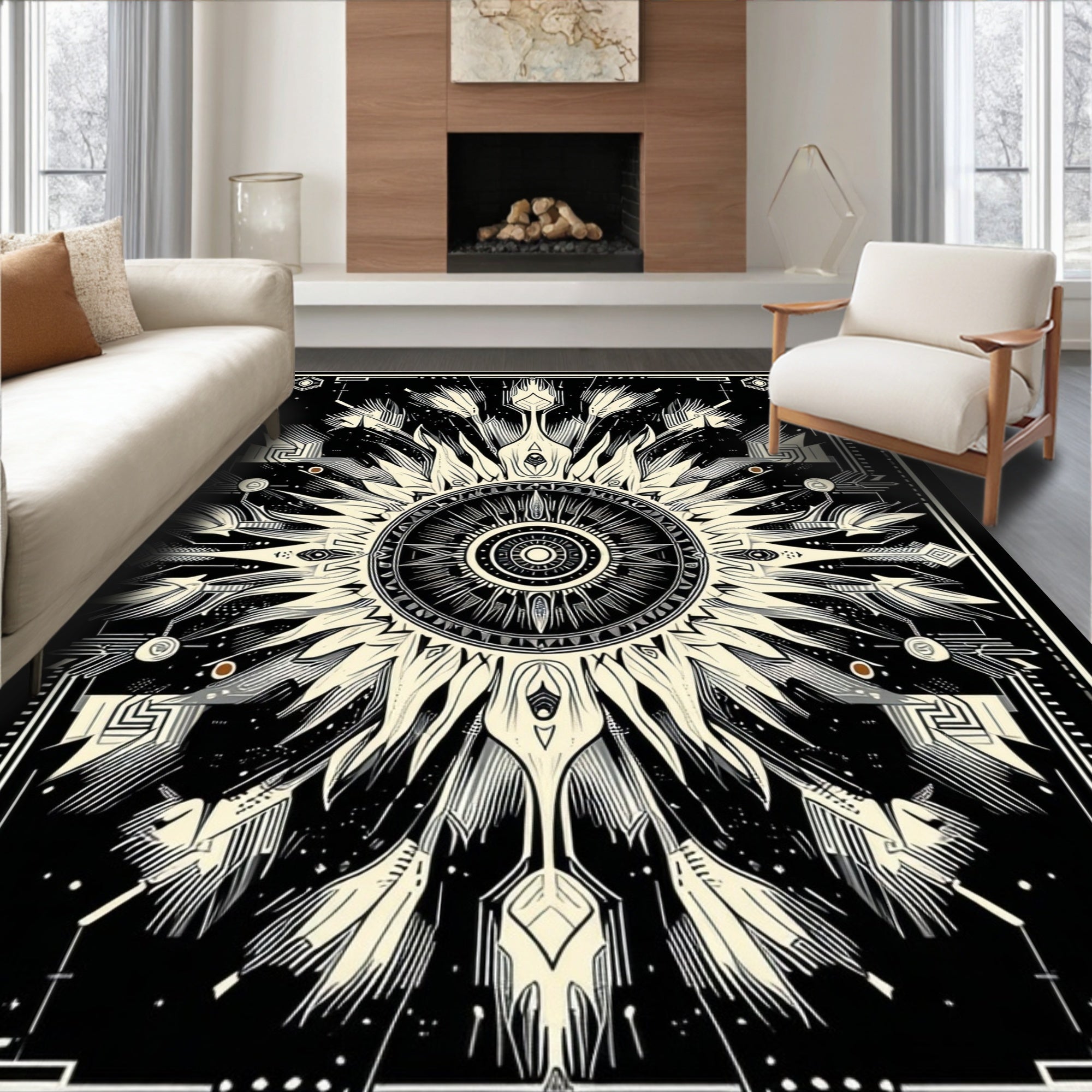 Abstract Sunburst Geometric Pattern Rug