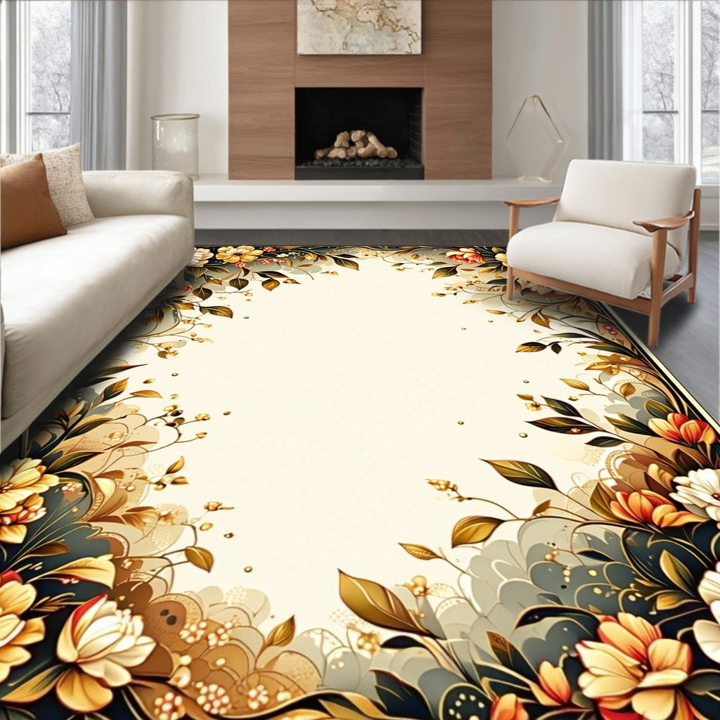 Ornate Floral Golden Vines Rug