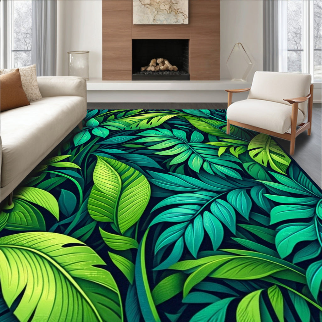 Lush Tropical Leaf Pattern Rug