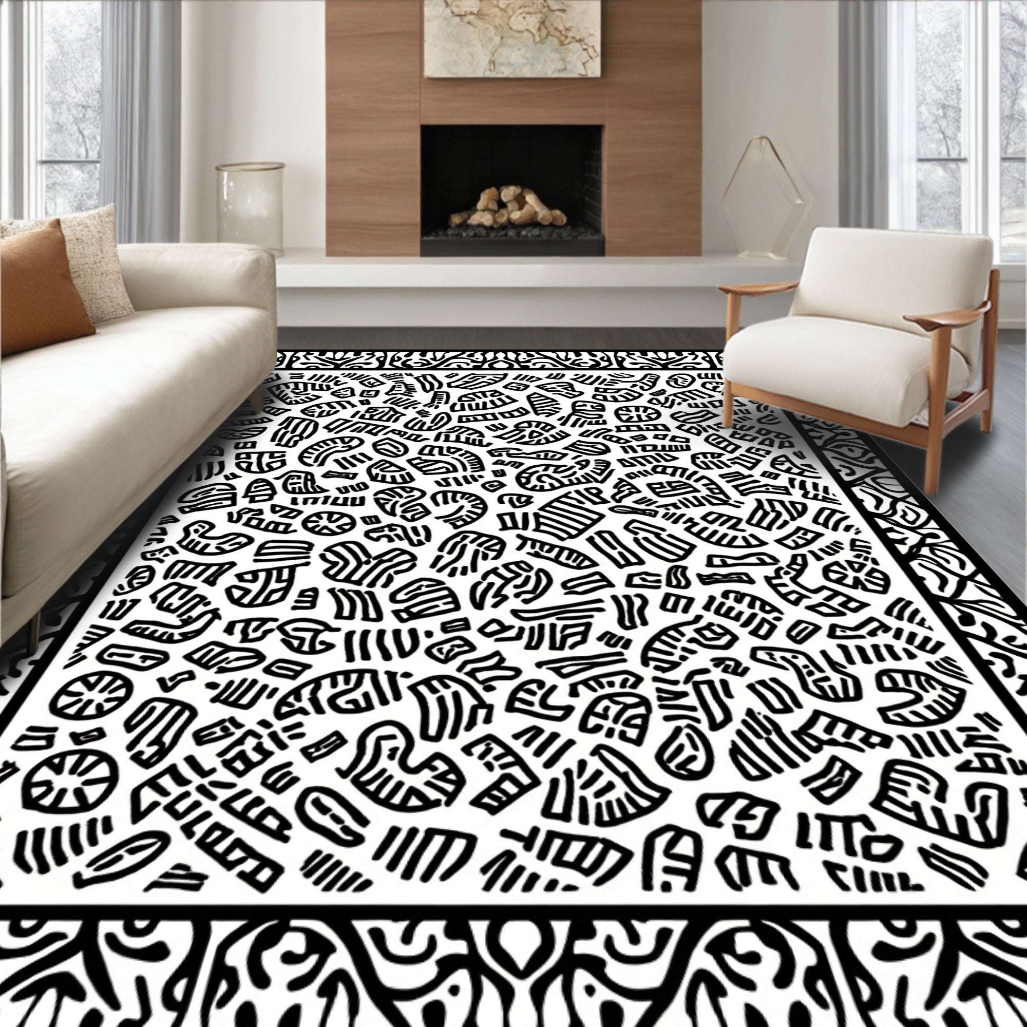 Abstract Pattern Black White Design Rug