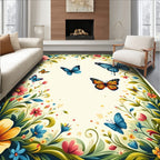Floral Meadow Butterfly Garden Design Rug