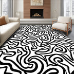 Abstract Black Wavy Pattern Rug