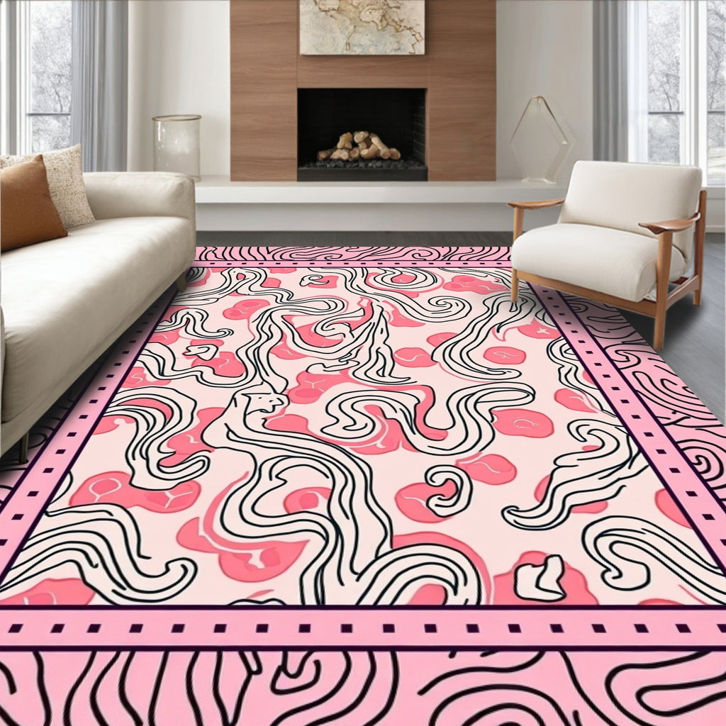 Whimsical Pink Flow Art Pattern Rug